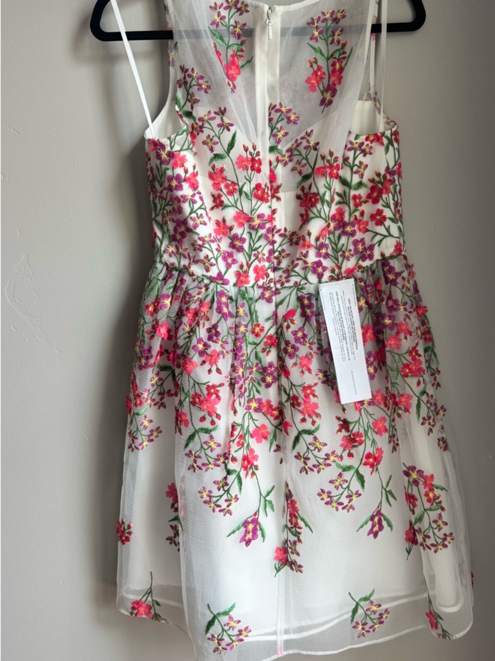 BCBG Max Azria Floral Embroidered Dress Sheer Overlay Garden Party Coquette - Picture 7 of 9